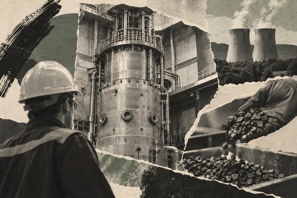 Generated editorial illustration for: newcleo closes SPAC deal with $247M for recycled-fuel reactors
