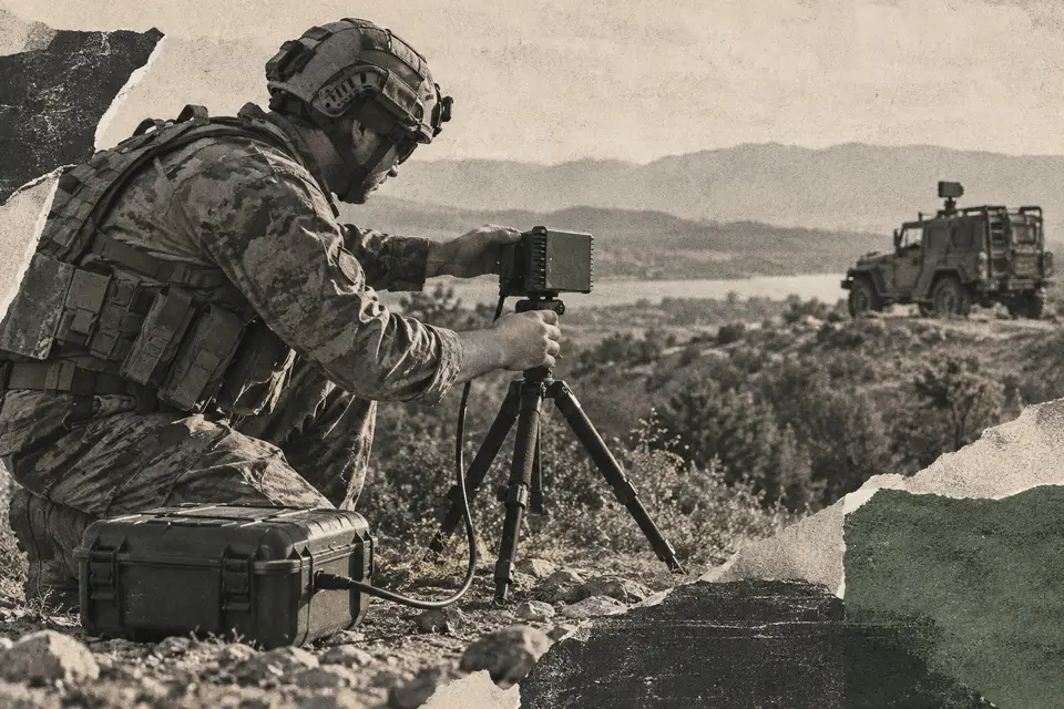 Generated editorial illustration for: Terasi reportedly raises $12.6M to scale deployable military radios