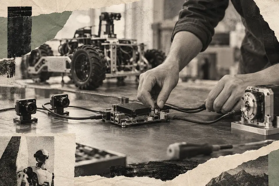 Generated editorial illustration for: D-Robotics closes $400M Series C for robot chips and development tools