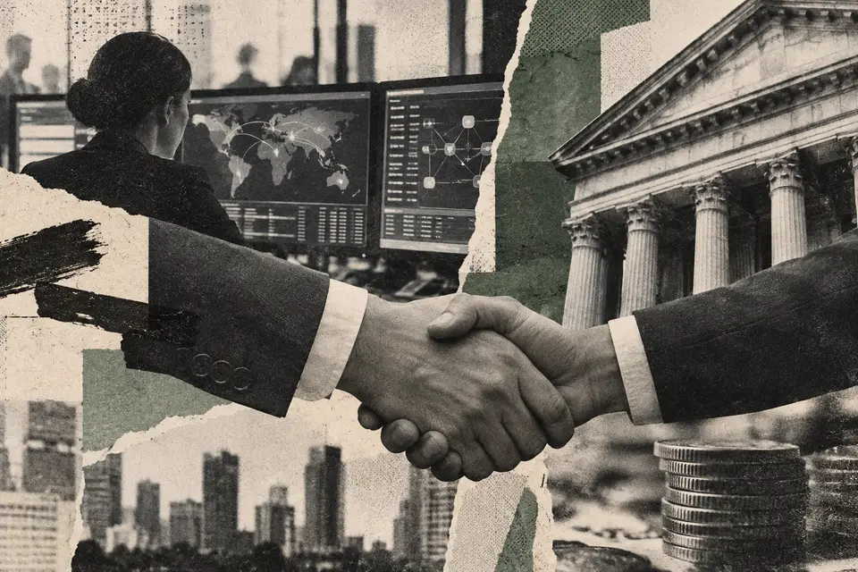 Generated editorial illustration for: Brookfield reportedly enters exclusive talks for about $2B Actimize deal