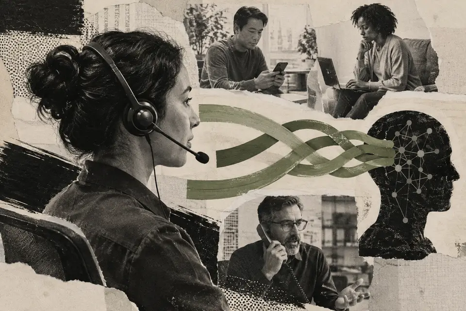 Generated editorial illustration for: Capacity raises more than $54M to bring customer support onto one AI system