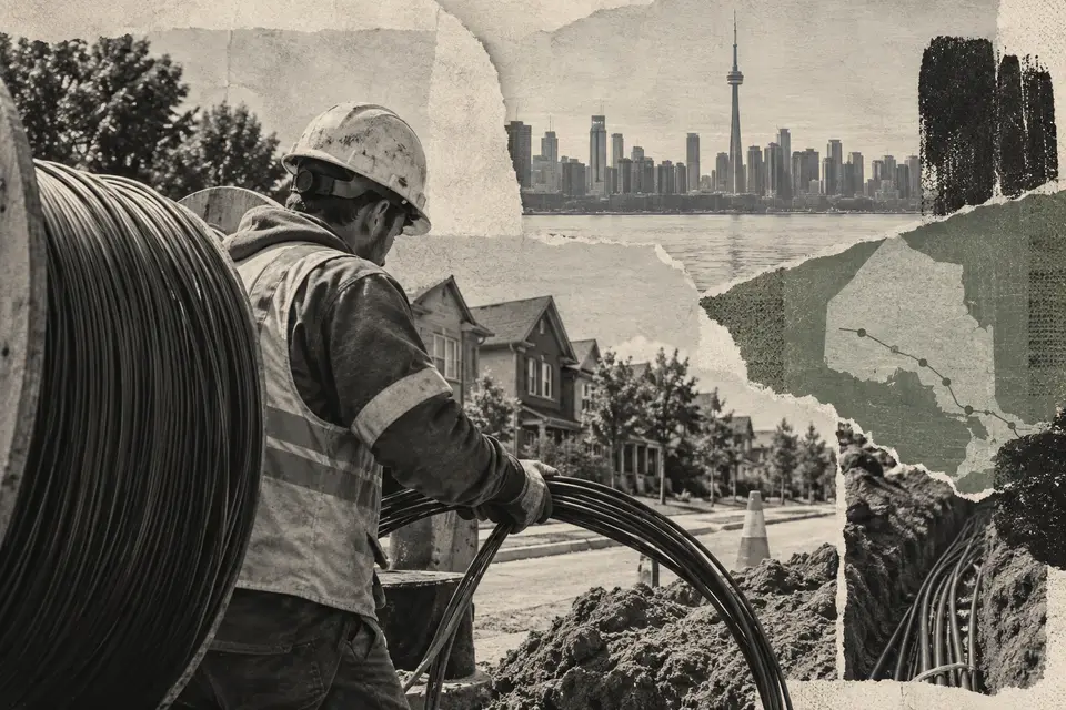 Generated editorial illustration for: telMAX secures about $154M to extend its Ontario fibre network