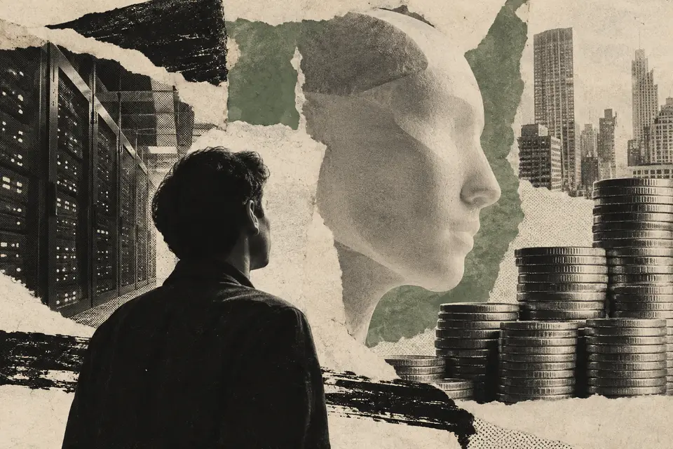 Generated editorial illustration for: OpenAI reportedly discusses financing at a $1.5T valuation